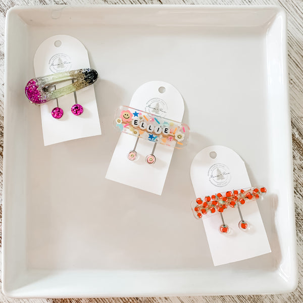 Happy Go Lucky Custom Hair Clip and Earring Set