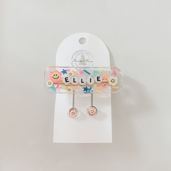 Happy Go Lucky Custom Hair Clip and Earring Set