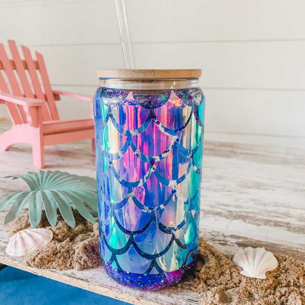 Mermaid Glass Can Snowglobe Tumbler Cup