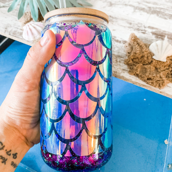 Mermaid Glass Can Snowglobe Tumbler Cup